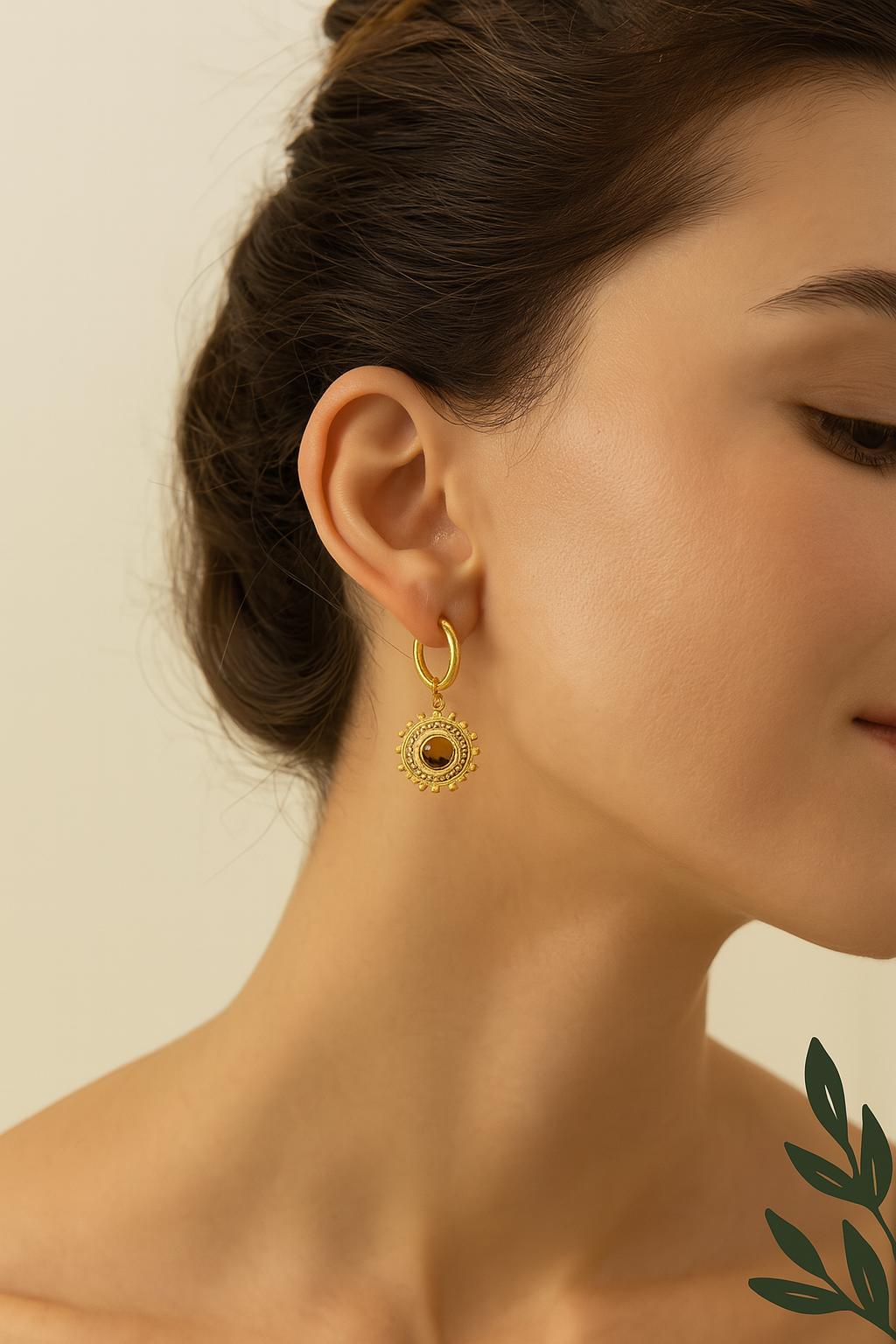 Style plating inlay round natural stone earrings