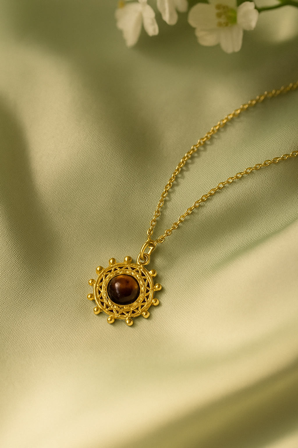 Style plating inlay round natural stone necklace