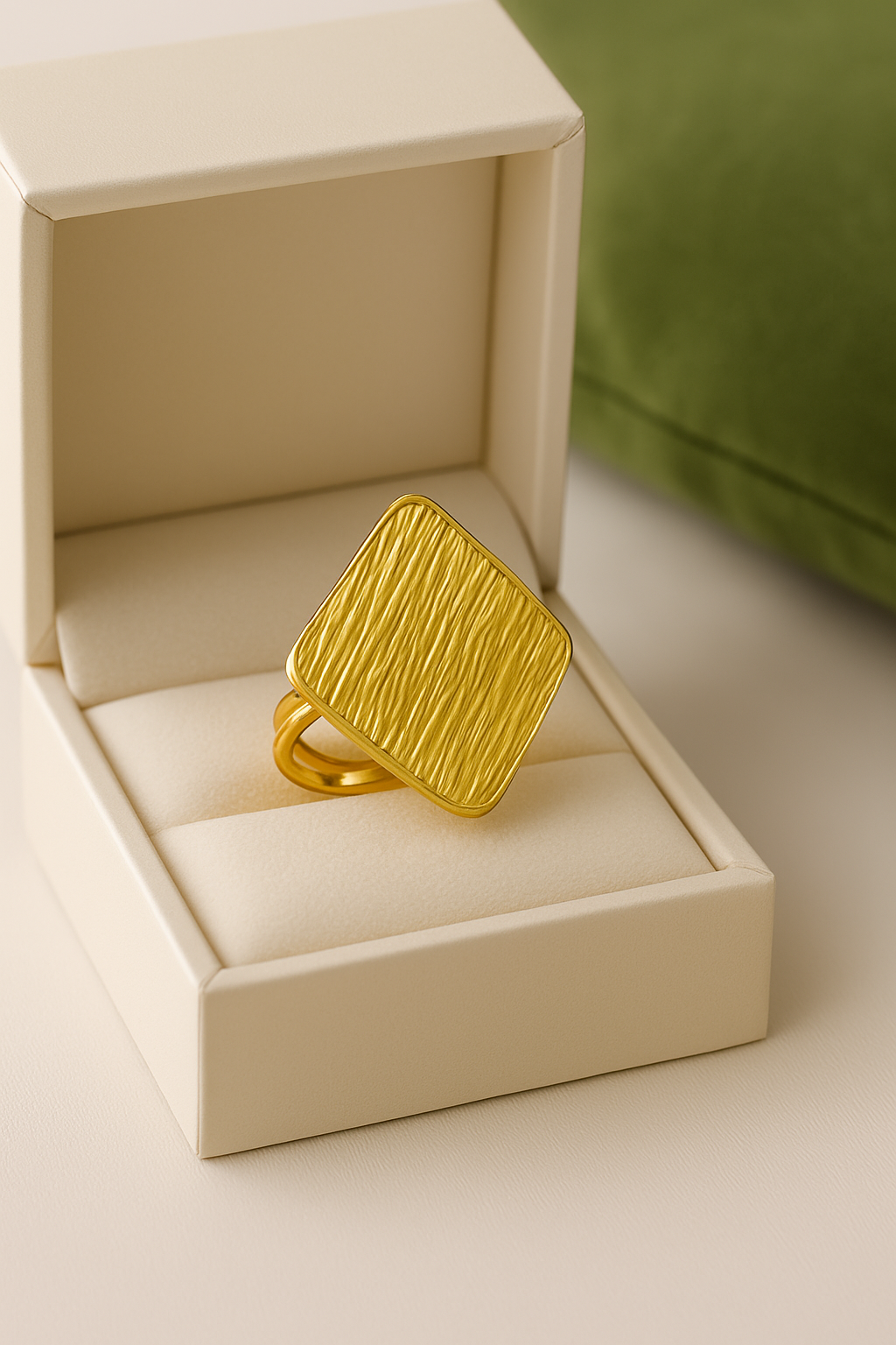 Flat-shaped ring with pleated effect