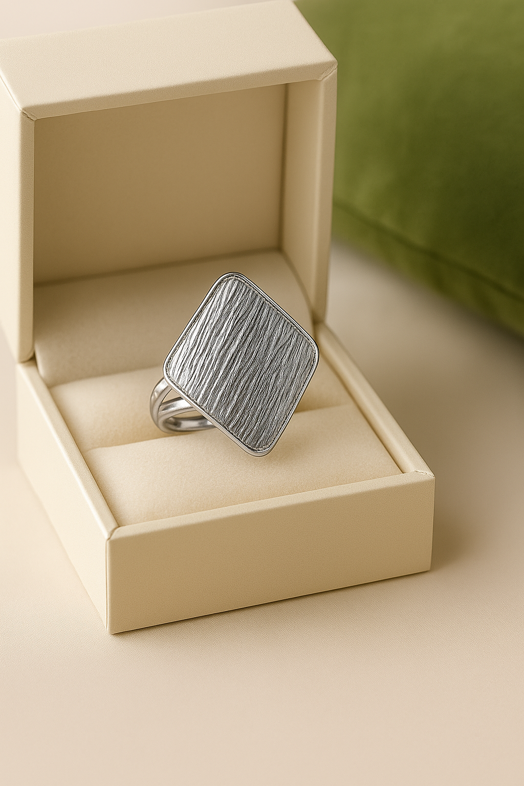 Flat-shaped ring with pleated effect