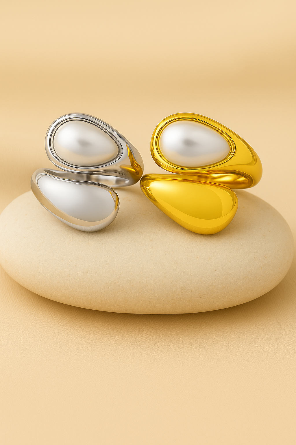 Tiger eye rings pearl white