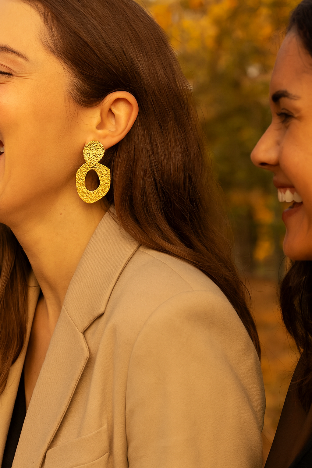 Hammered gold irregular leaf earrings