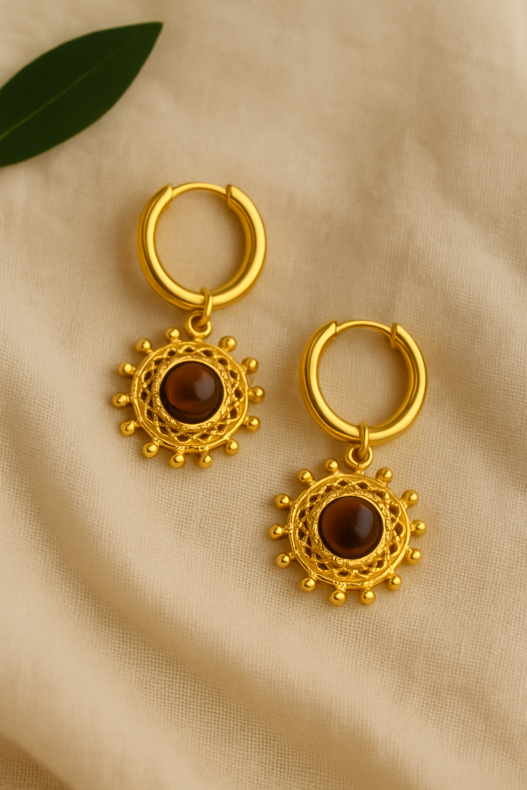 Style plating inlay round natural stone earrings