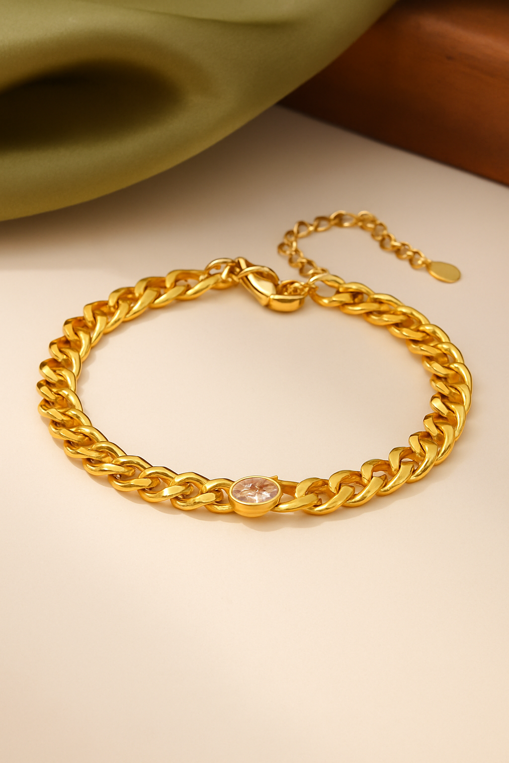 Chain bracelets with round white zircon