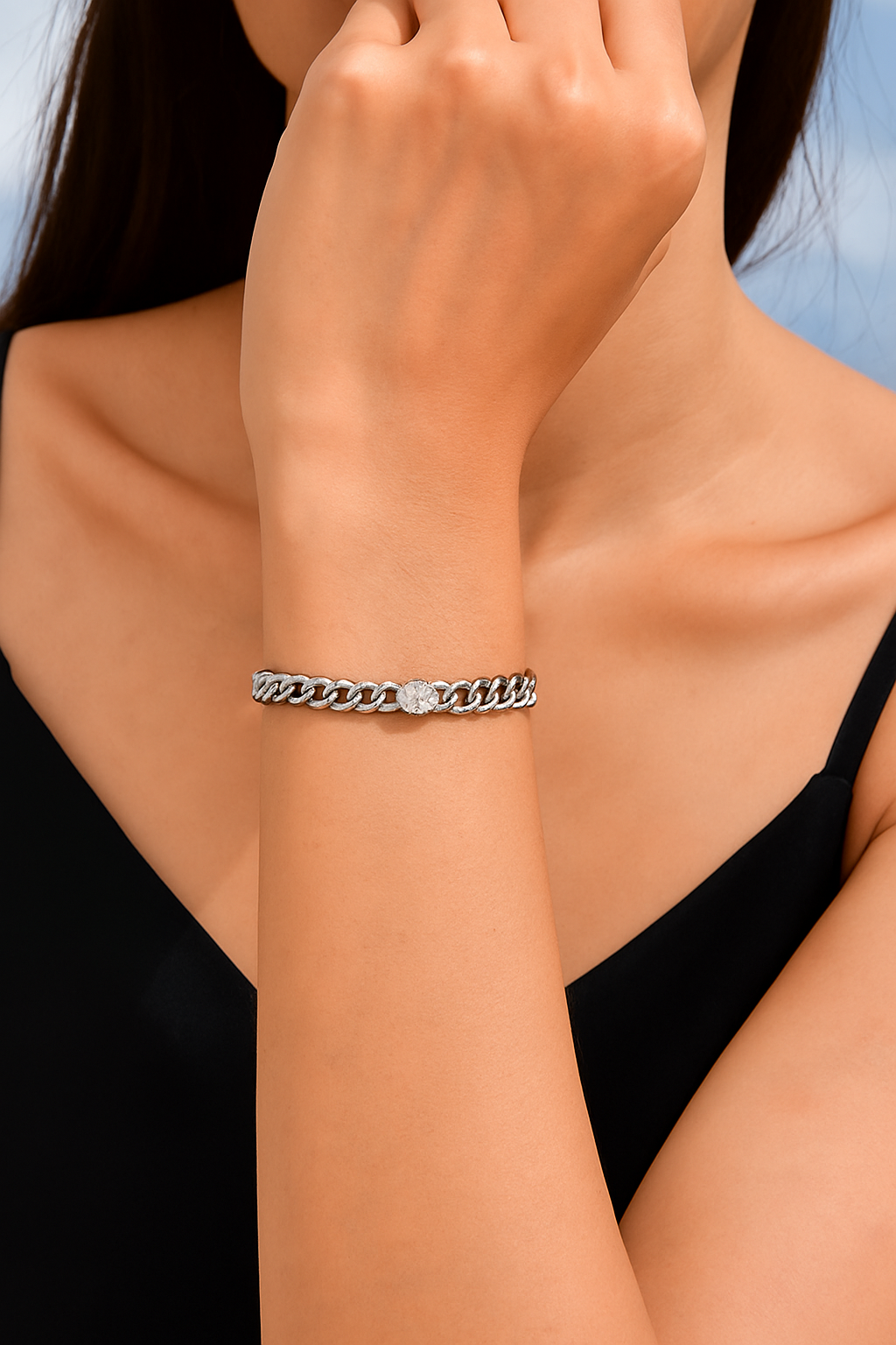 Chain bracelets with round white zircon