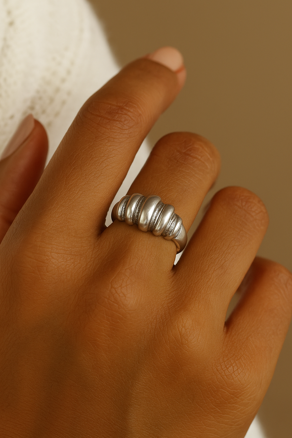 Silver titanium steel ring
