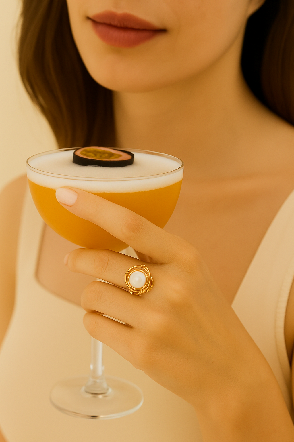 Floral ring with white pearl
