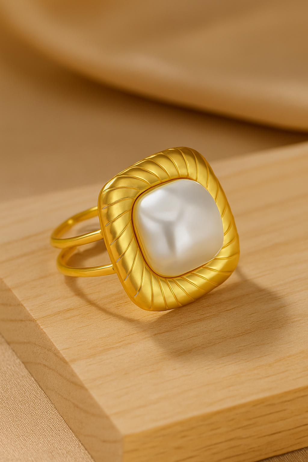 Square rings with white pearl