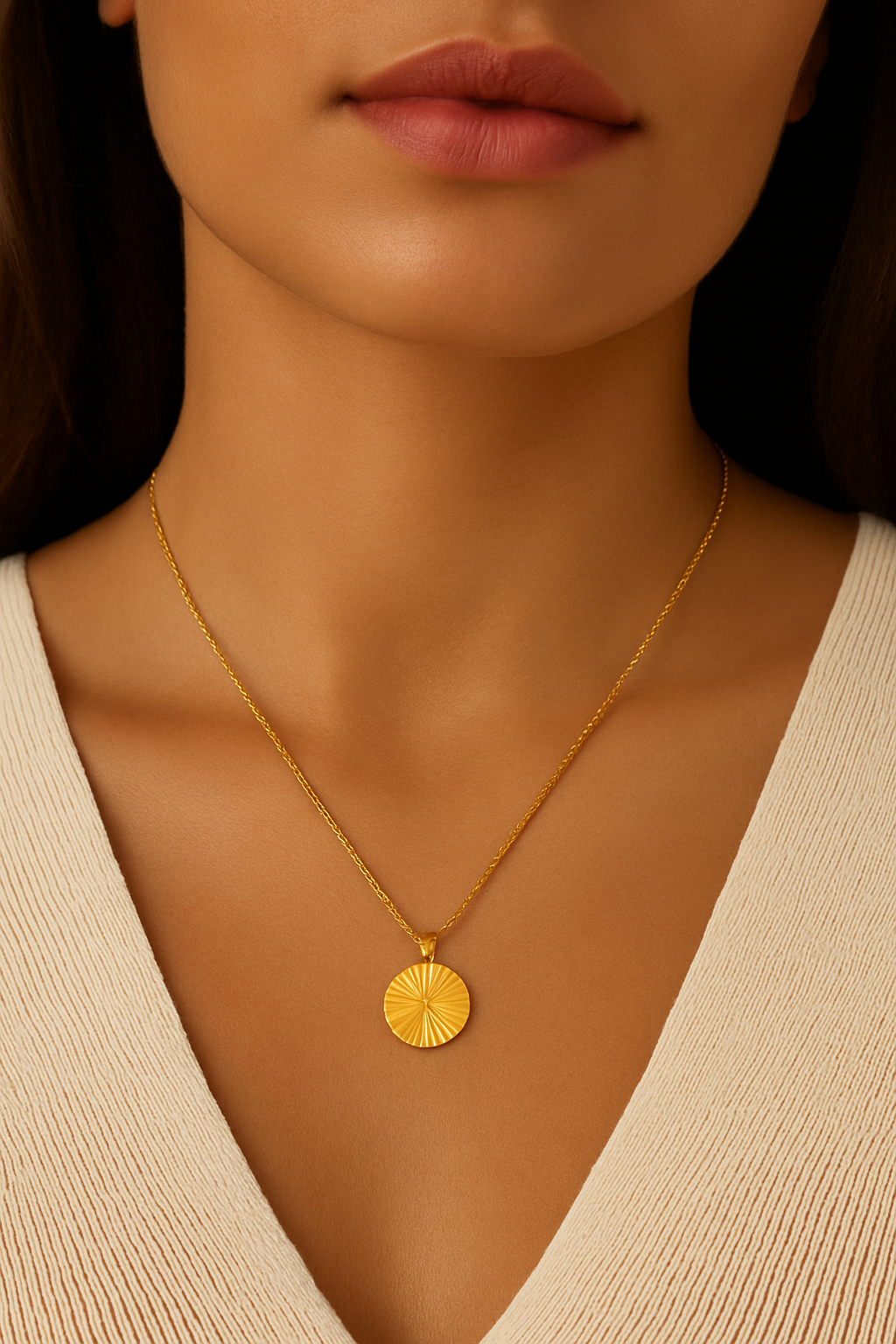 Gold pendant necklace round